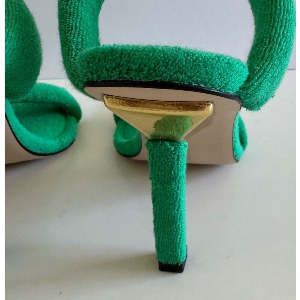 Good American Shoes Two Strap Heels Sandals Square Toe Terry Cloth Kelly Green 5 - Picture 4 of 6